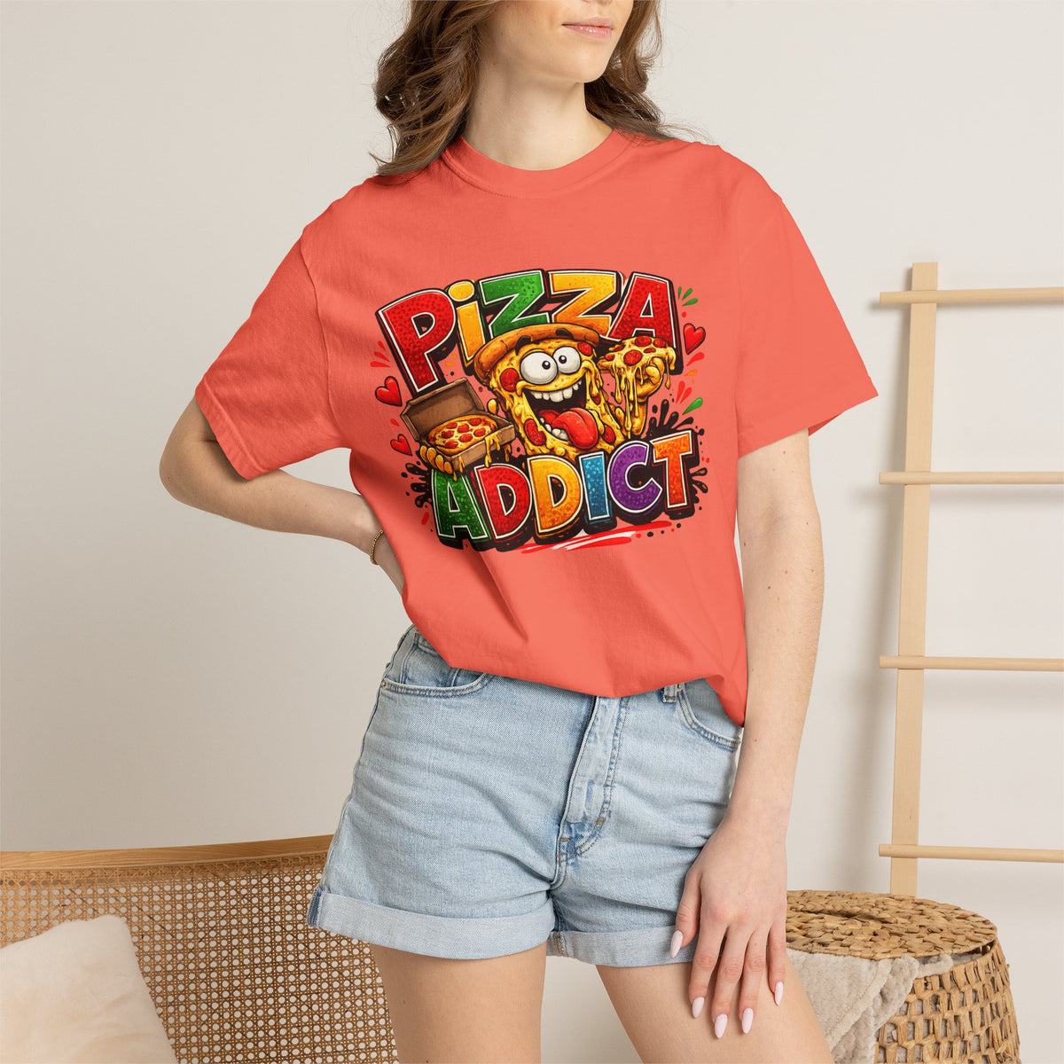 Pizza Addict T-shirt | Cartoon Slice Graphic, Funny Food Tee