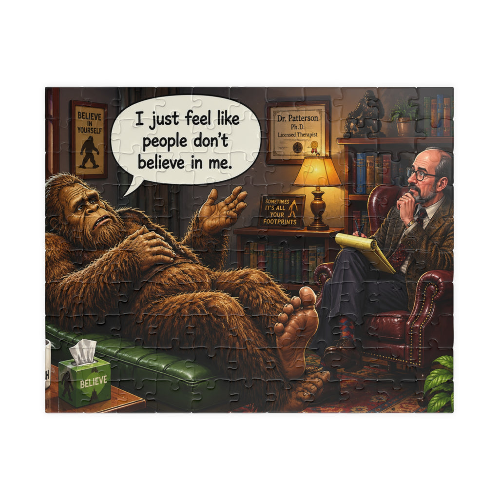Bigfoot Therapy Puzzle — Humorous 110/252/520/1014-Piece Jigsaw ("I Just Feel Like People Don’t Believe in Me")