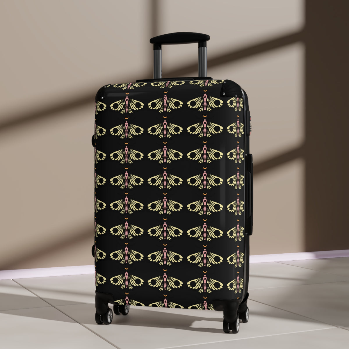 Vintage Moth Pattern Carry-On Suitcase – Botanical Insect Travel Luggage