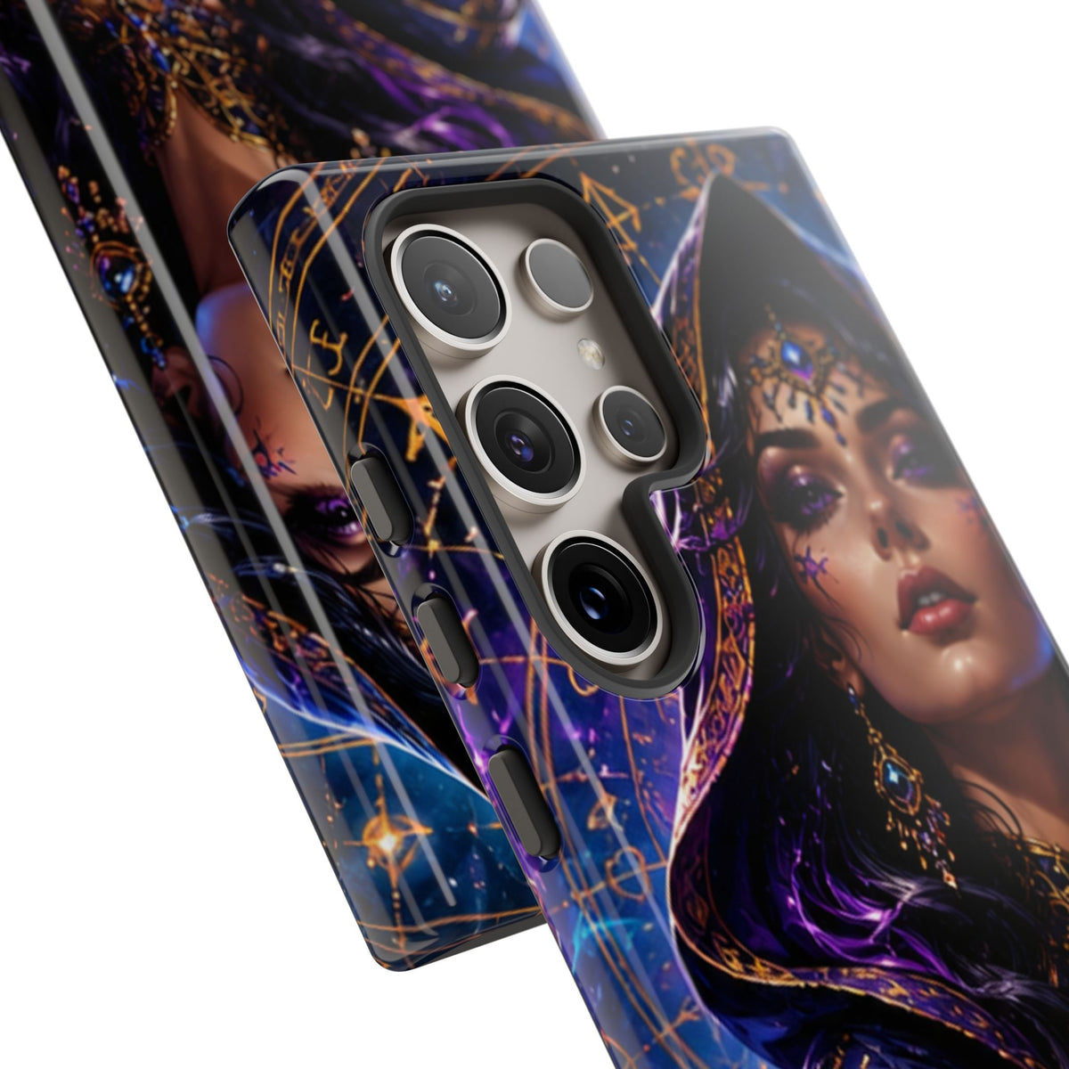 Phone Case — Mystical Sorceress Art Protective Tough Case (Astrology, Purple Hooded Witch)
