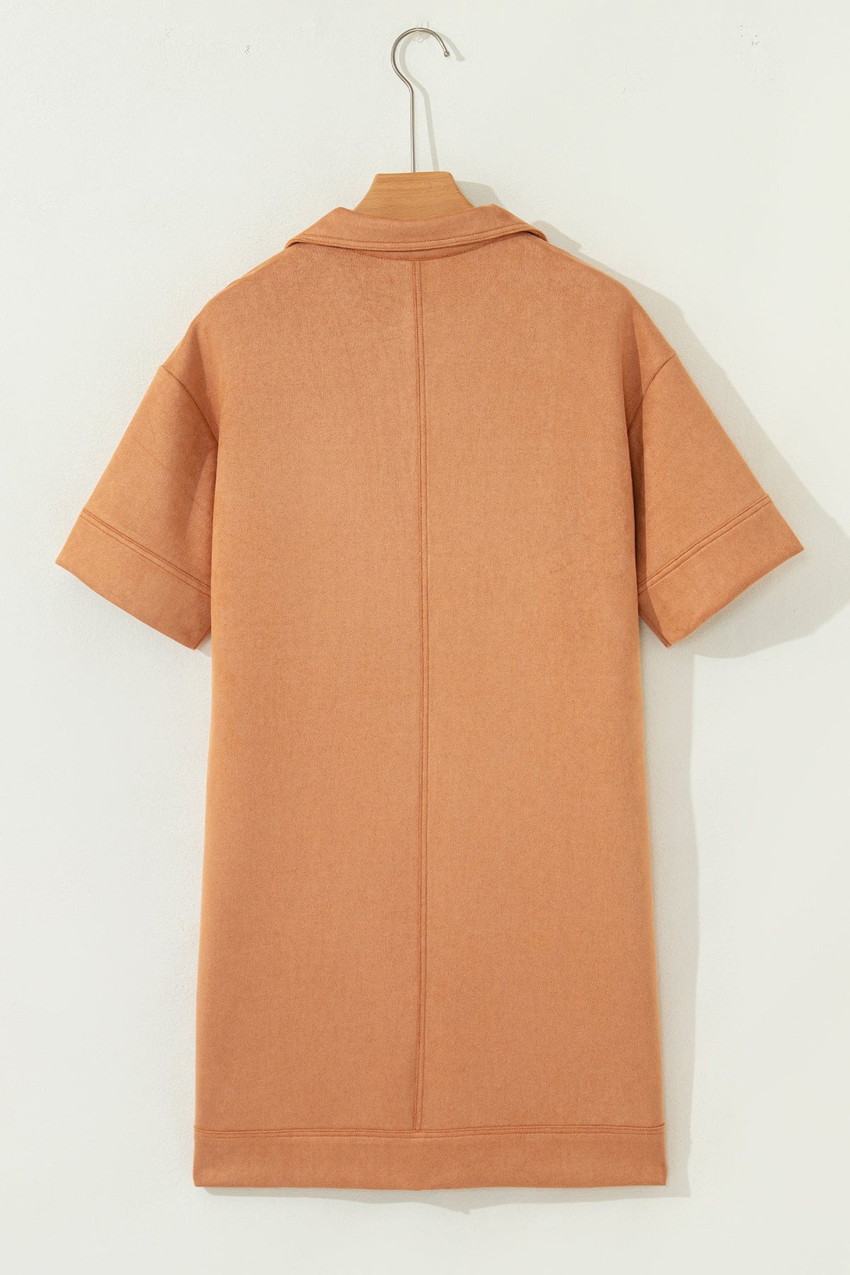 Faux Suede Collared V-Neck Short Sleeve Dress
