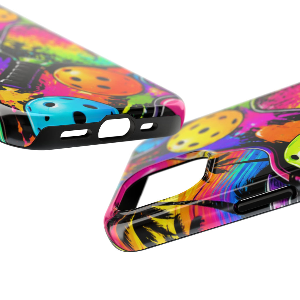 Pickleball Splash Tough Phone Case — Neon Paddle & Ball Protective Cover