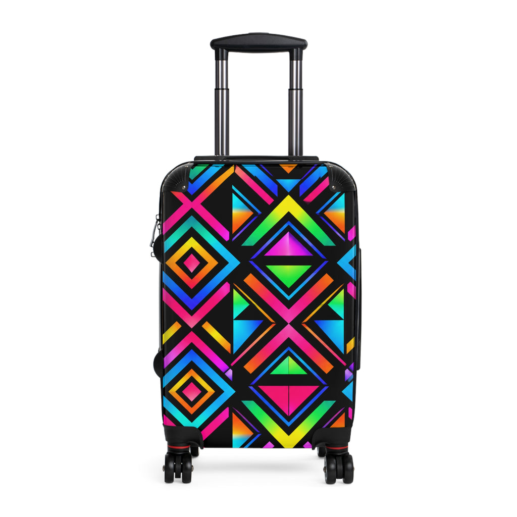 Colorful Neon Geometric Carry-On Suitcase — Bright Diamond Pattern Travel Luggage