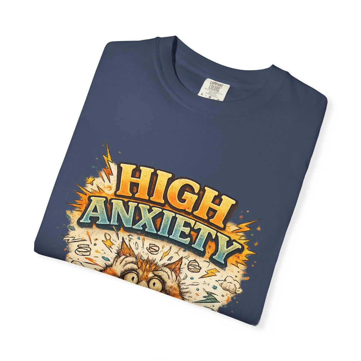 High Anxiety Cat Illustration T-shirt | Nervous Kitty Graphic Tee
