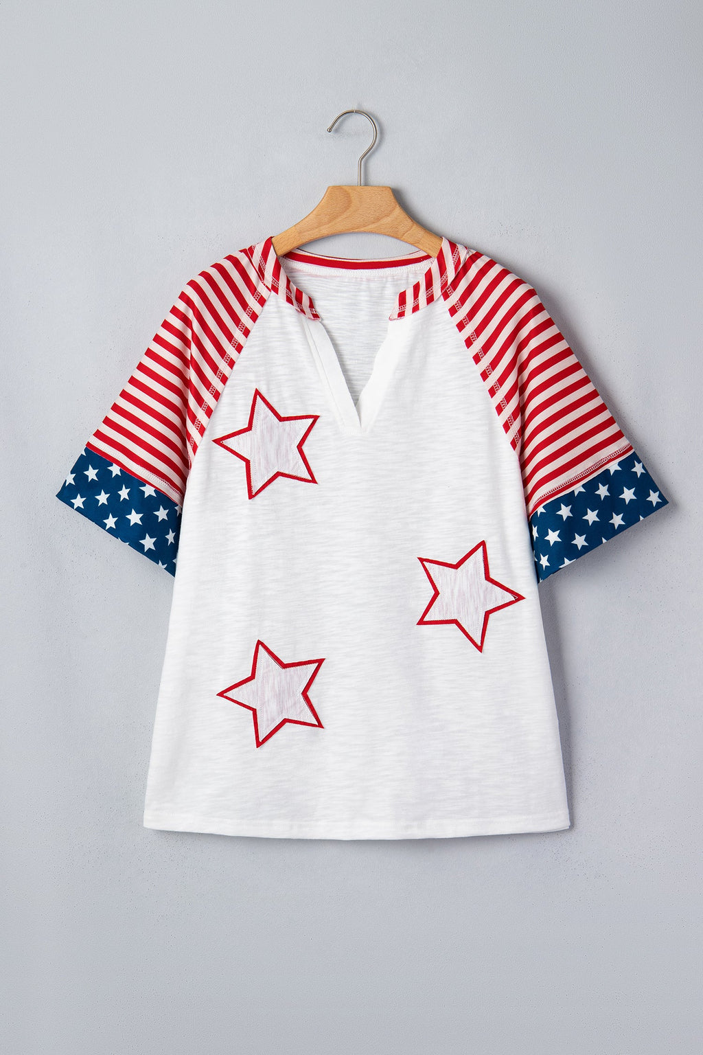 USA Flag Star Patchwork Short Sleeve Top