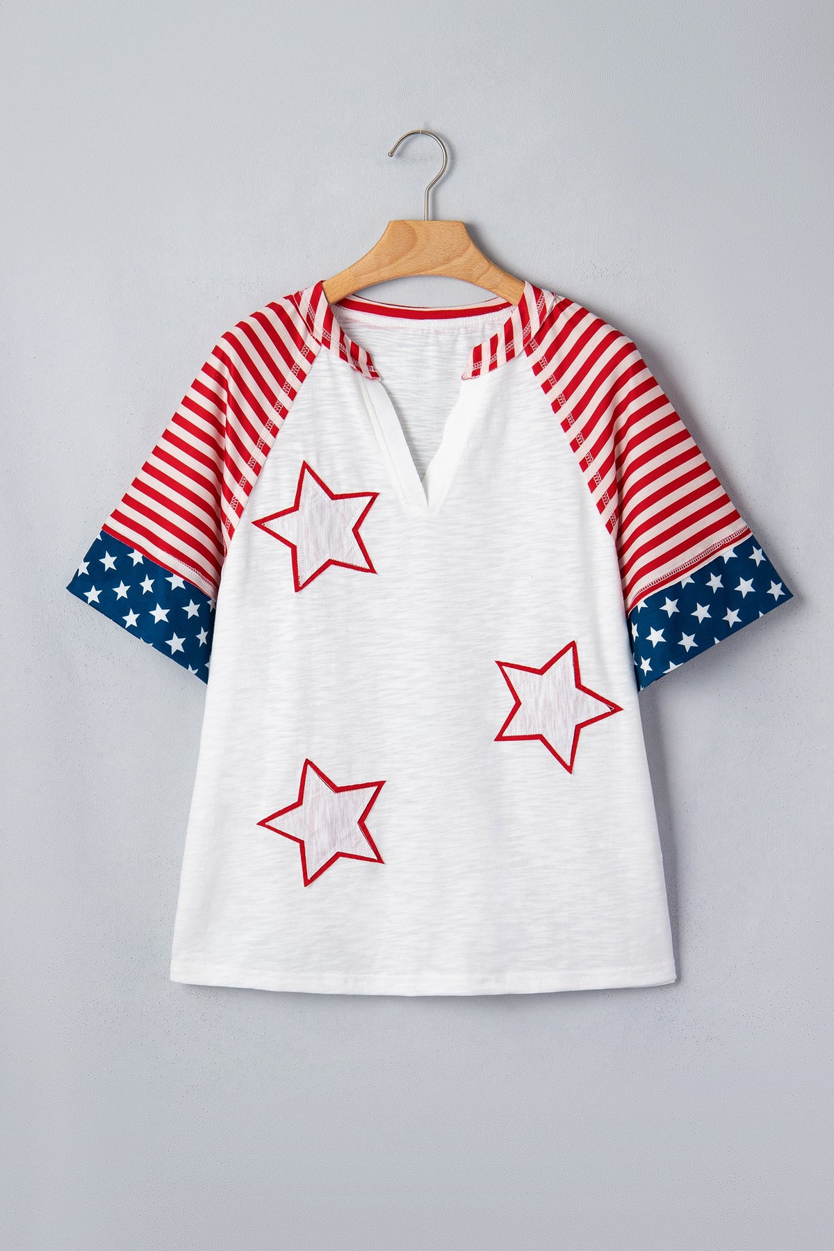 USA Flag Star Patchwork Short Sleeve Top
