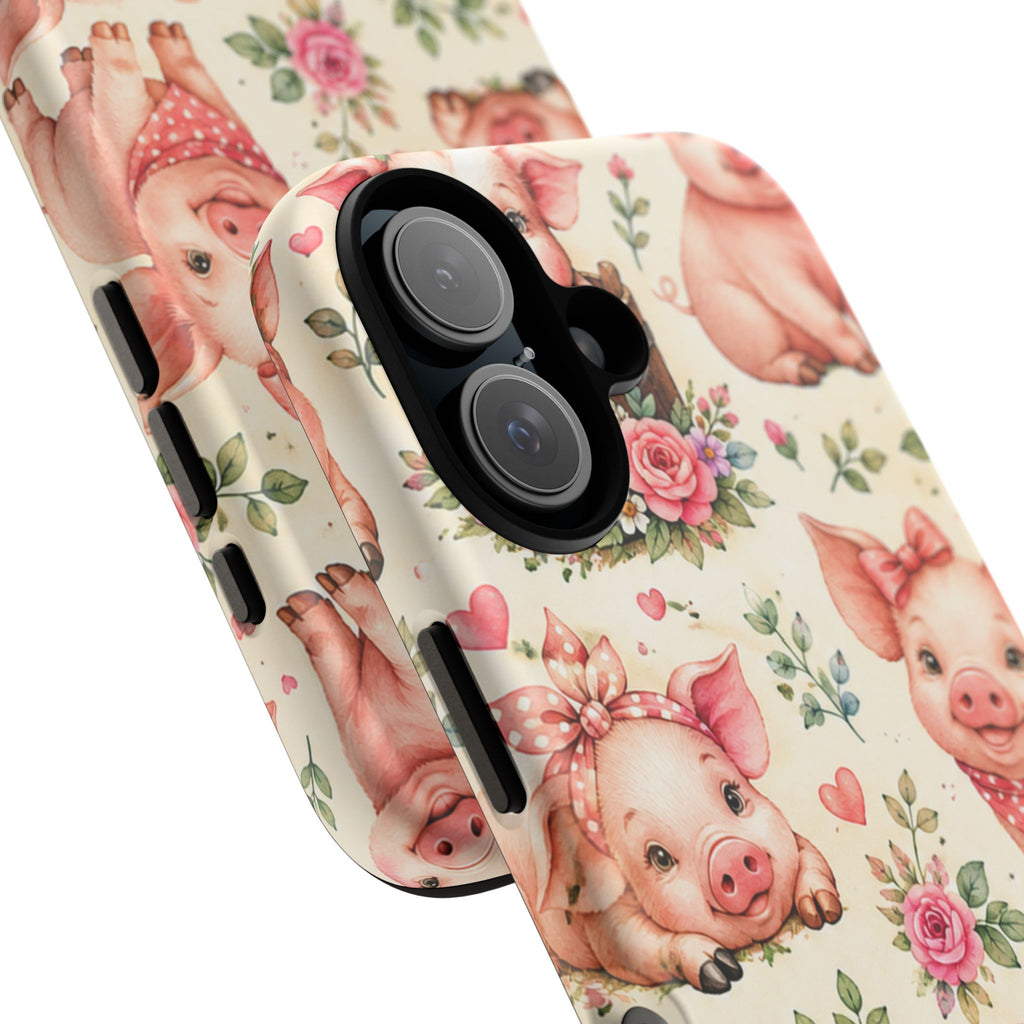 Cute Pink Piglet Phone Case — Vintage Floral Farm Animal iPhone Cover