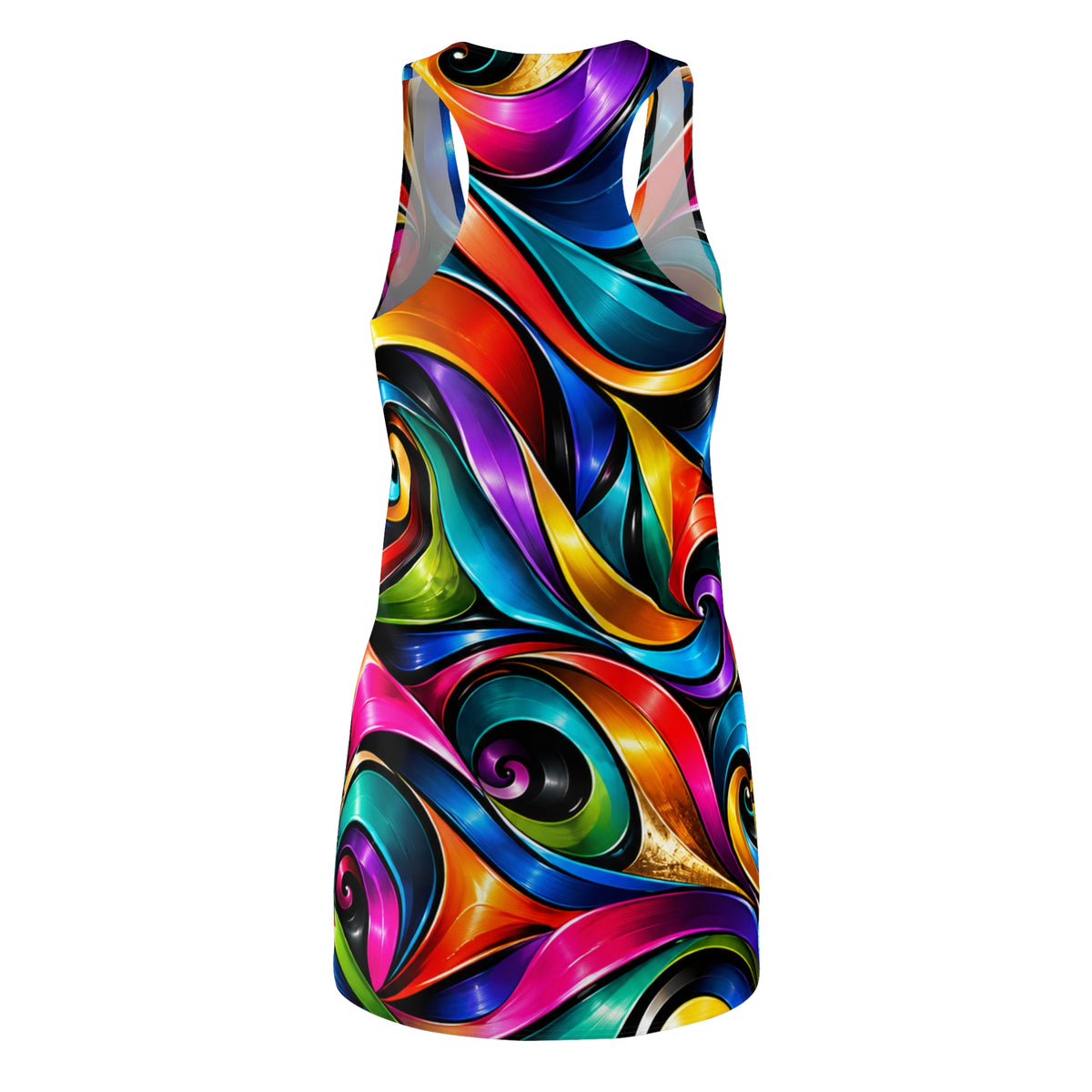 Colorful Swirl Racerback Dress — Vibrant All-Over Print Sundress