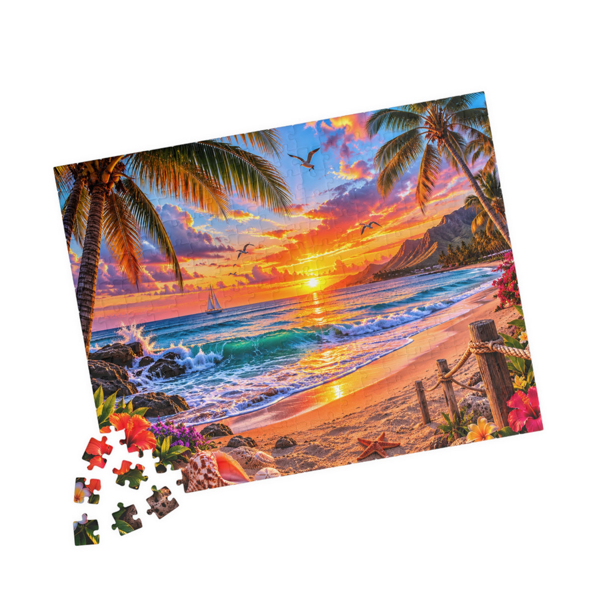Tropical Sunset Beach Puzzle – 520/1014/252/110-Piece Scenic Jigsaw