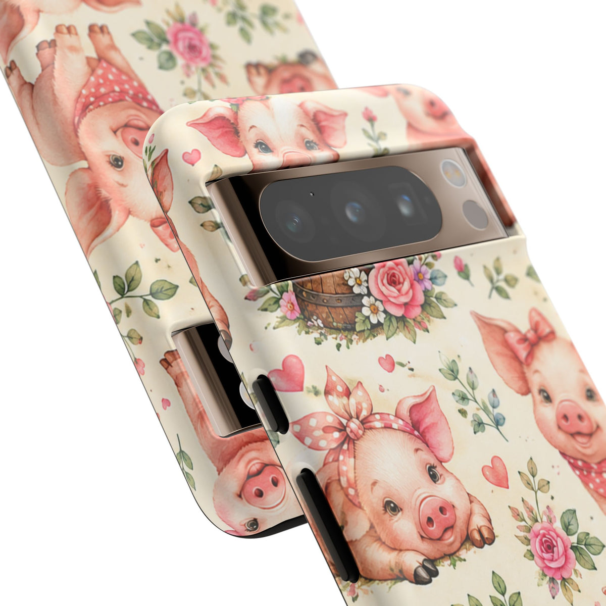 Cute Pink Piglet Phone Case — Vintage Floral Farm Animal iPhone Cover