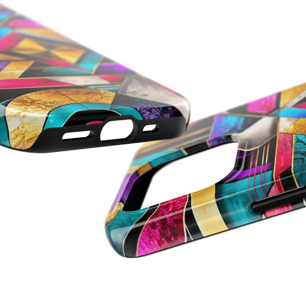 Geometric Art Deco Tough Phone Case — Vibrant Gold, Teal & Magenta Pattern