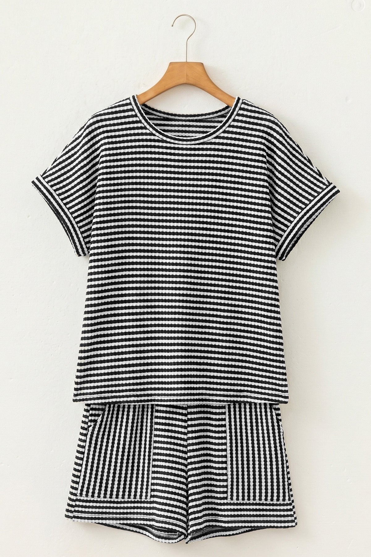 Stripe Textured Knit Top & Short Set