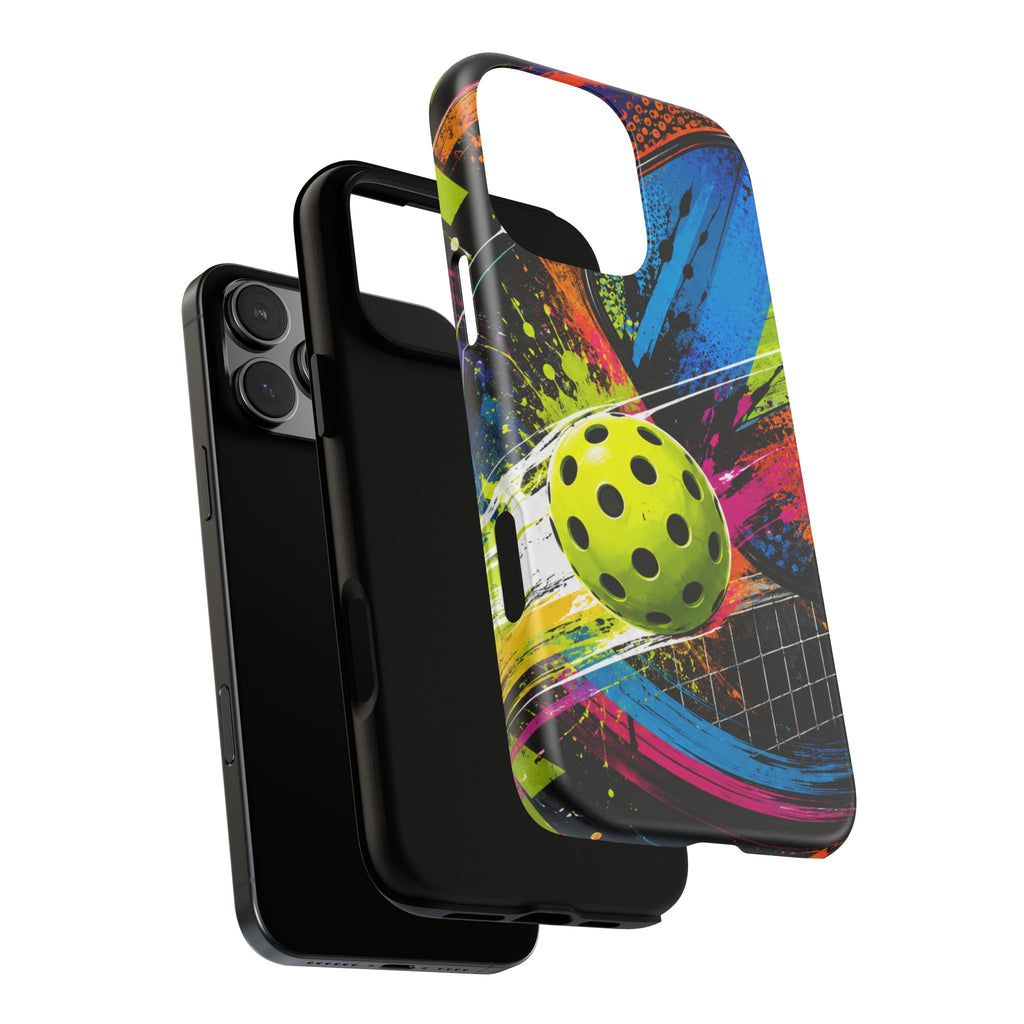 Pickleball Phone Case – Neon Paddle & Ball Splash Tough Case
