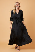 Flounced 3/4 Sleeve Tiered Maxi Dress