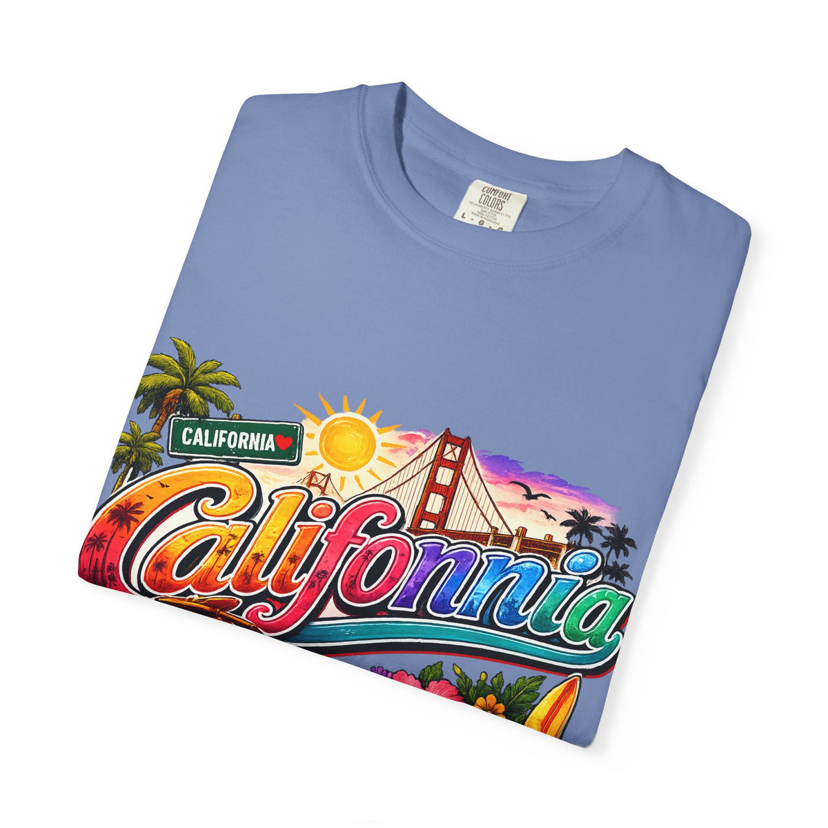 California Retro Sunset T-shirt | Golden Gate, Palm Trees & Surf