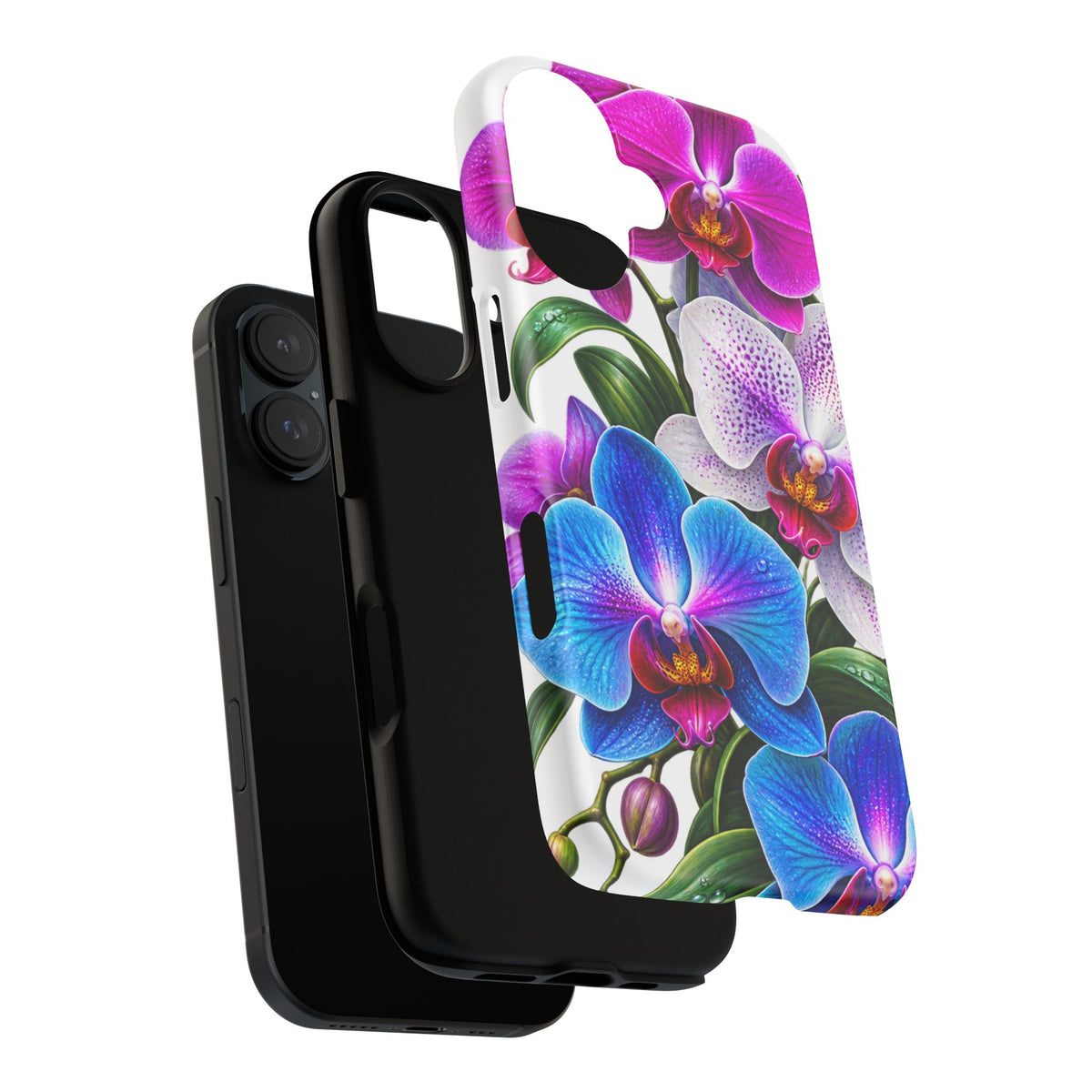 Orchid Floral Tough Phone Case – Vibrant Blue & Pink Orchid Protective Cover