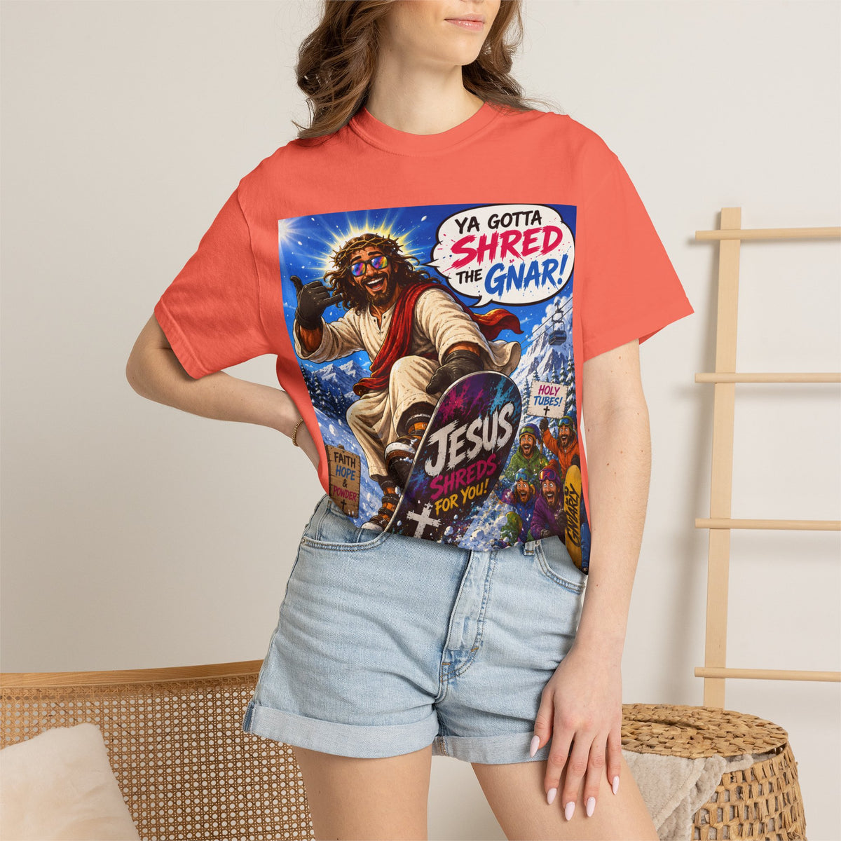 Jesus Skateboarding Shred the Gnar T-shirt | Christian Skateboard Design