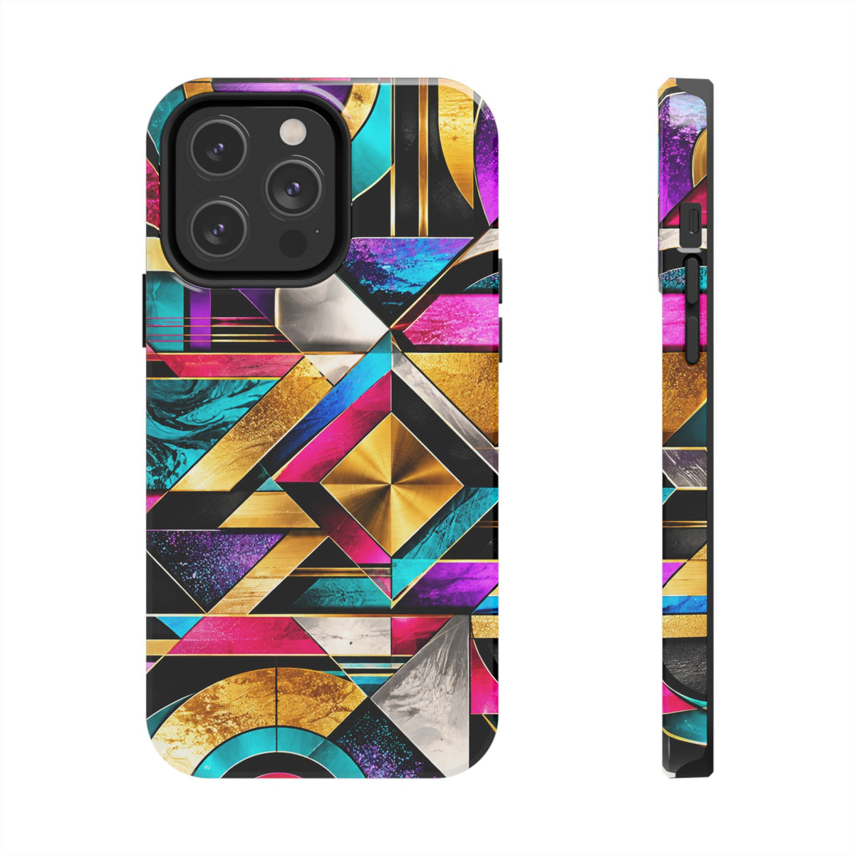 Geometric Art Deco Tough Phone Case — Vibrant Gold, Teal & Magenta Pattern