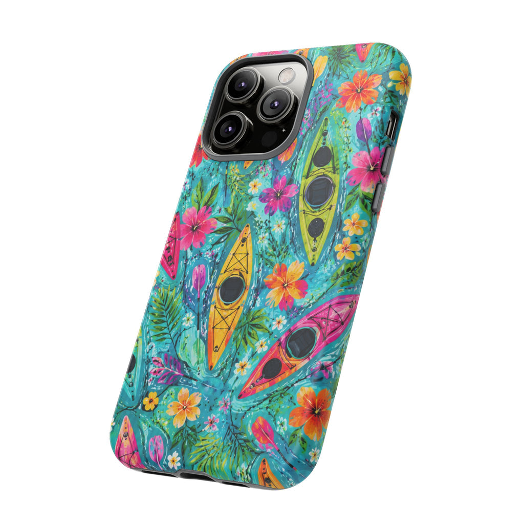 Tropical Kayak Phone Case – Colorful Floral Waterproof Pattern
