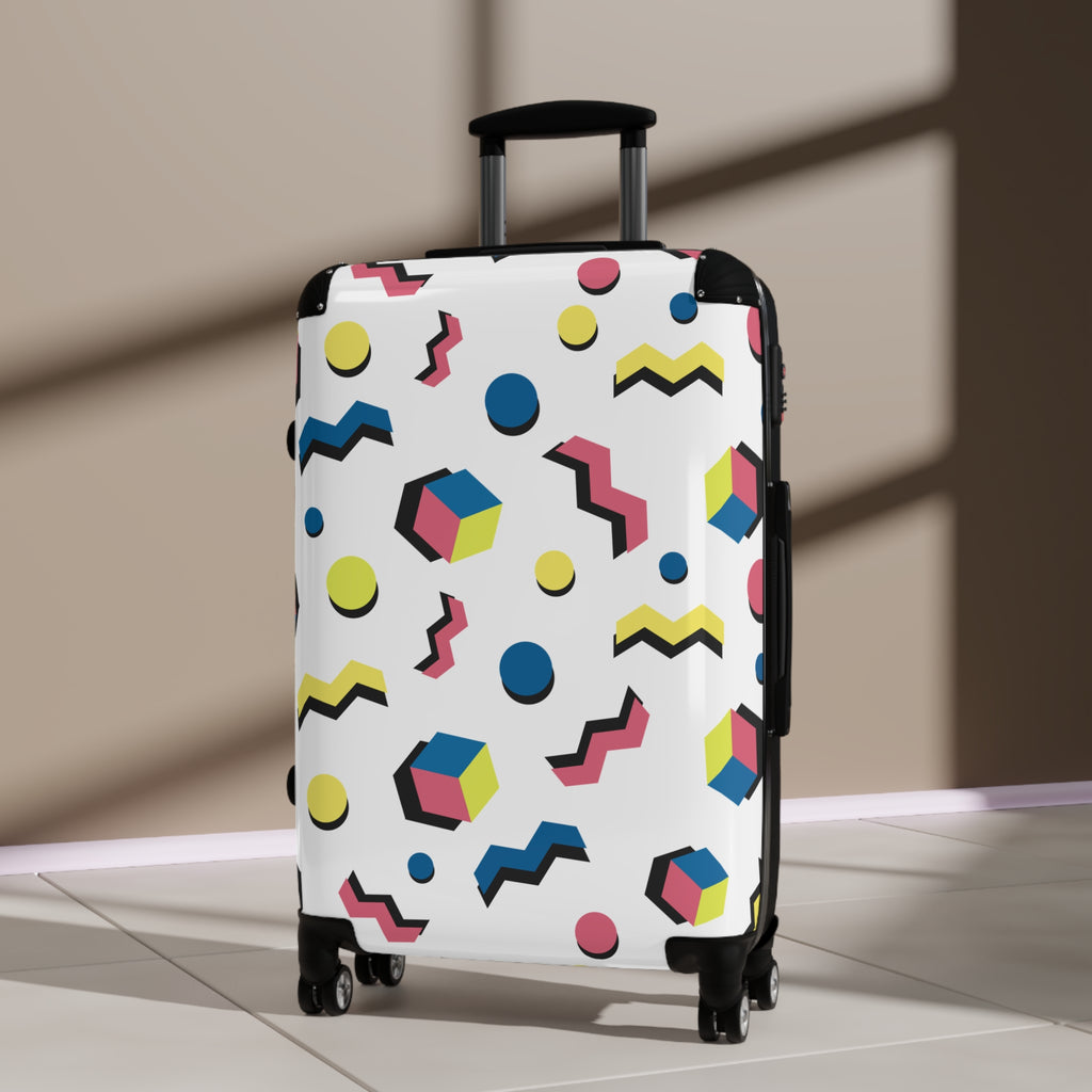 Memphis Retro Pattern Suitcase — 80s Geometric Carry-On