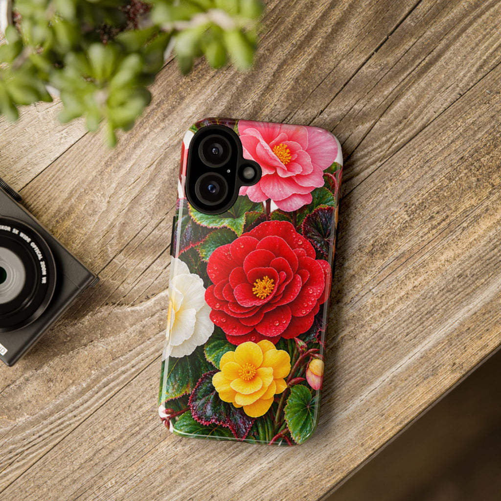 Floral Begonia Phone Case — Vibrant Red, Pink & Yellow Blossom Protective Cover