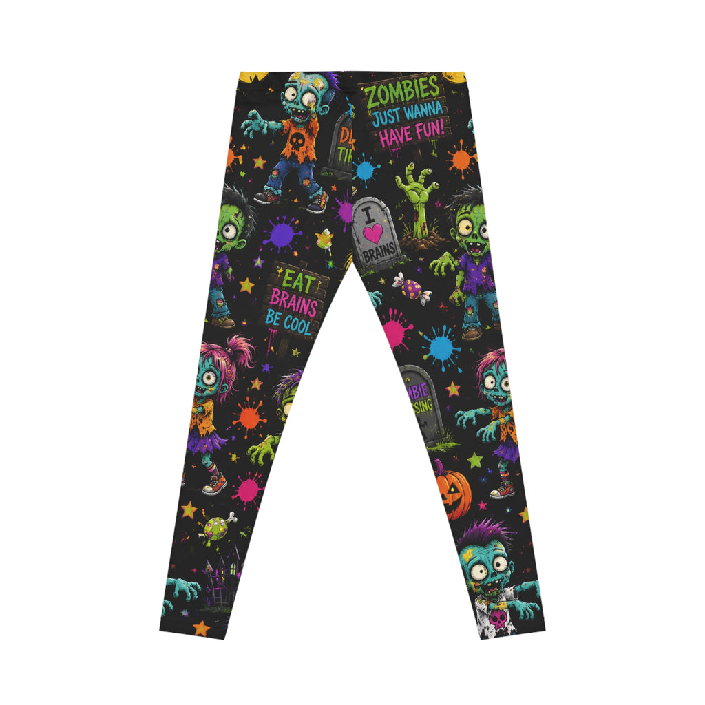 Halloween Zombie Leggings — "Eat Brains Be Cool" All-Over-Print
