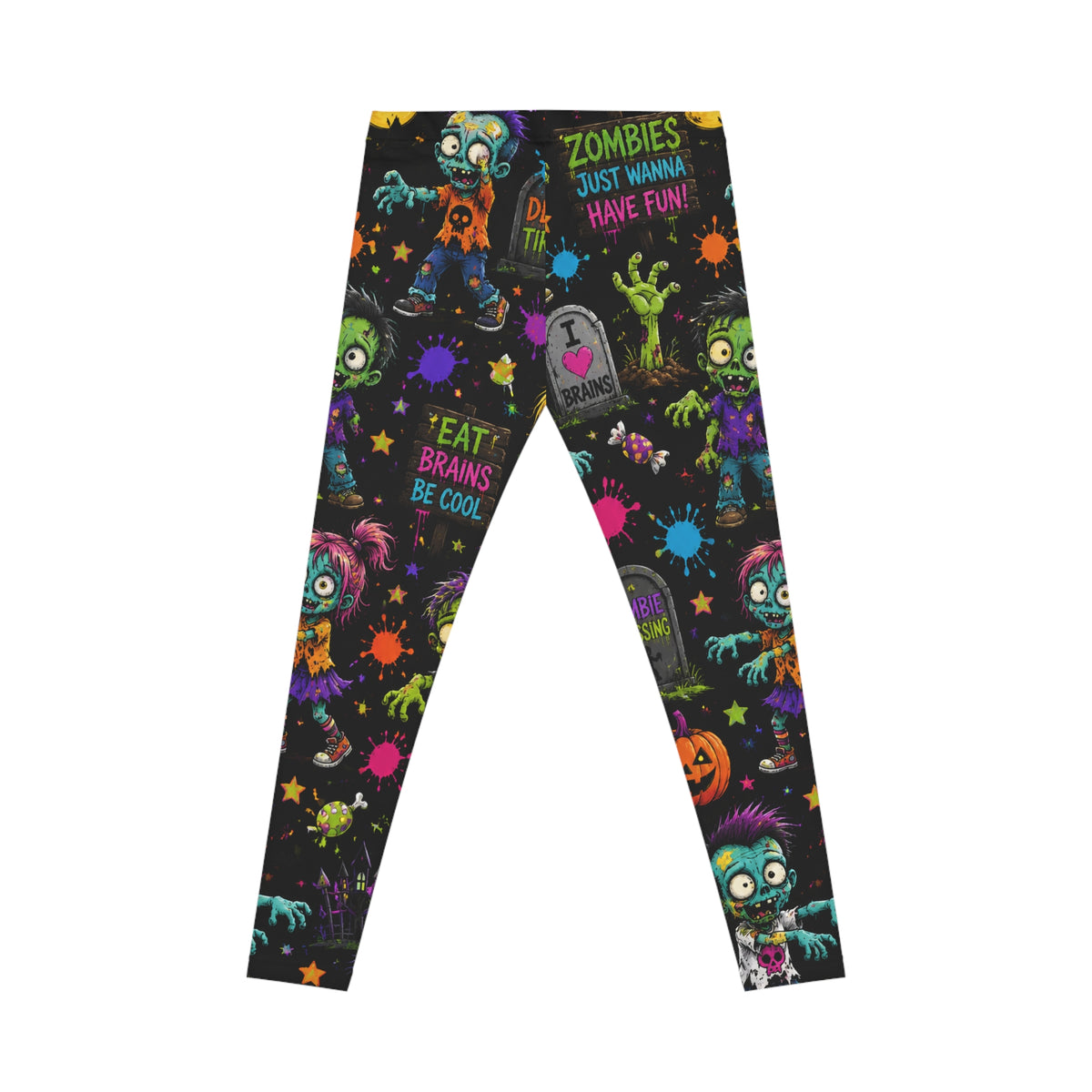 Halloween Zombie Leggings — "Eat Brains Be Cool" All-Over-Print