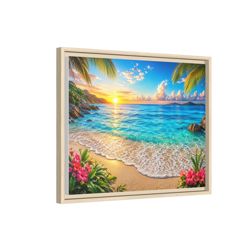 Framed Beach Sunset Matte Canvas Wall Art — Tropical Ocean Sunrise Decor