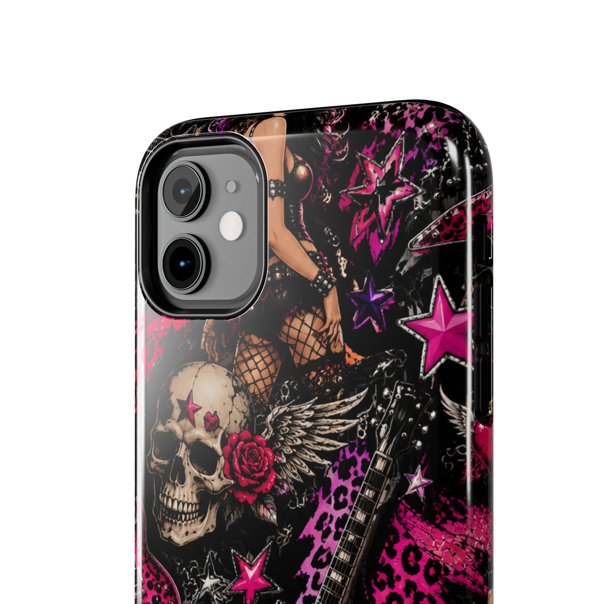 Rock Skull Guitar Phone Case — Edgy Pink Skull & Roses Tough Phone Case