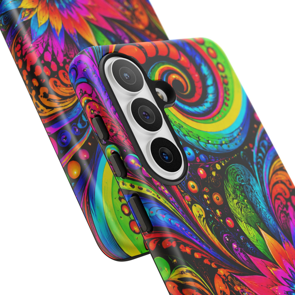 Psychedelic Floral Phone Case — Vibrant Swirl Tough Protective Cover