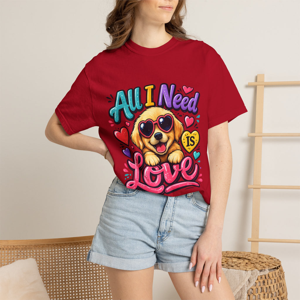 All I Need Is Love Puppy T-Shirt | Cute Dog Heart Graphic