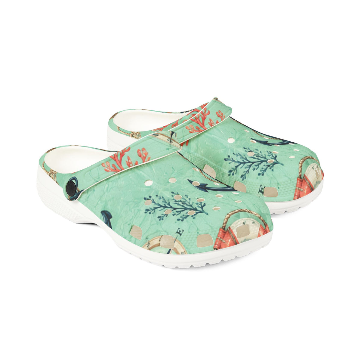 Sea Anchor Floral Clogs — Lightweight EVA Foam Garden Shoes
