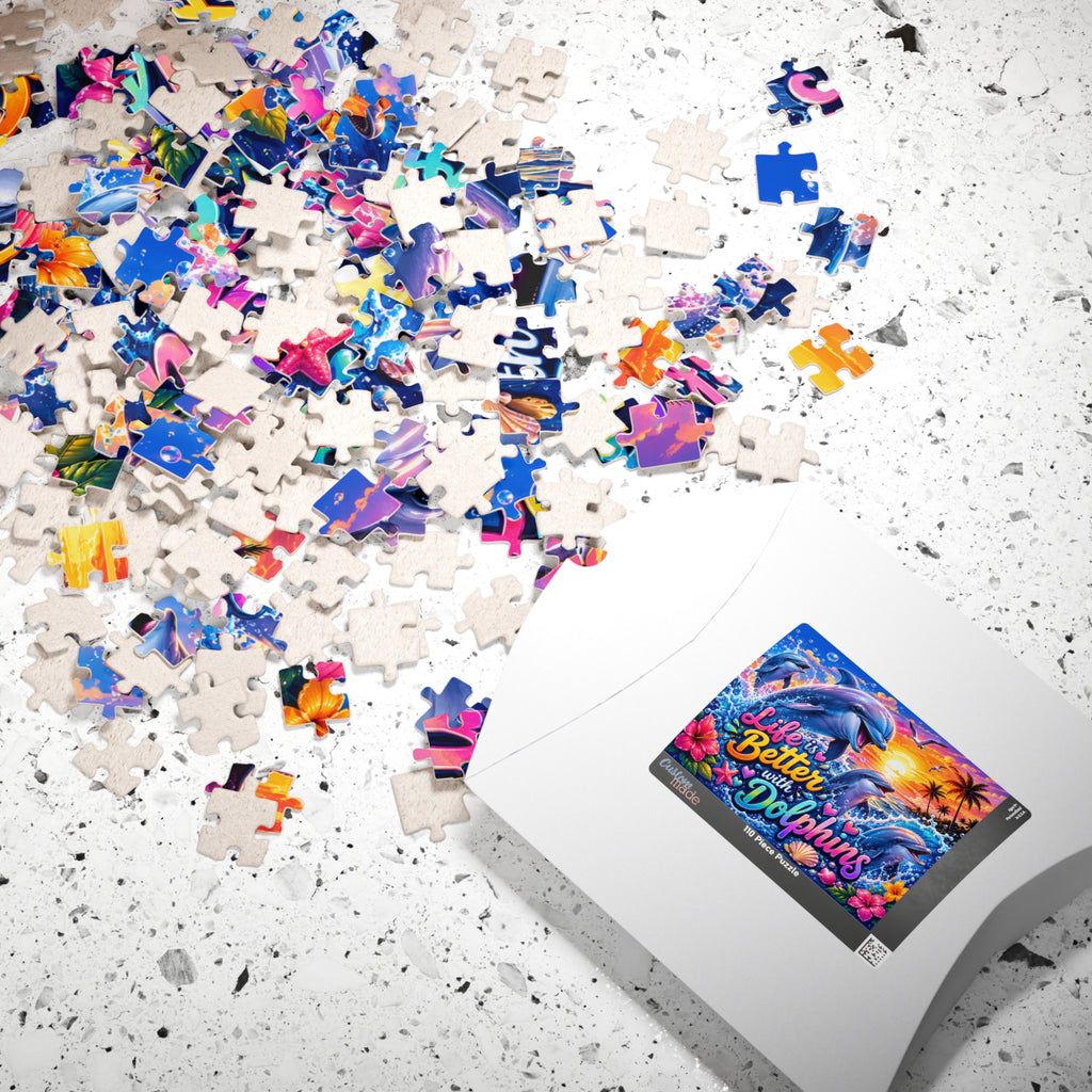 Life Is Better with Dolphins Puzzle | Ocean Sunset Dolphin Jigsaw