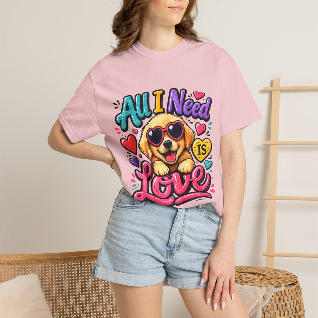 All I Need Is Love Puppy T-Shirt | Cute Dog Heart Graphic
