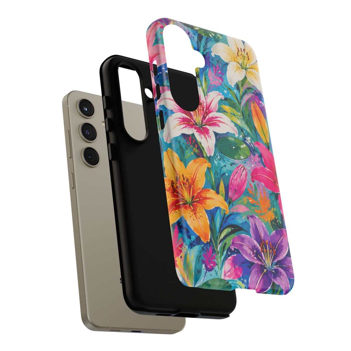 Floral Lily Tough Phone Case — Colorful Tropical Flower Protective Cover