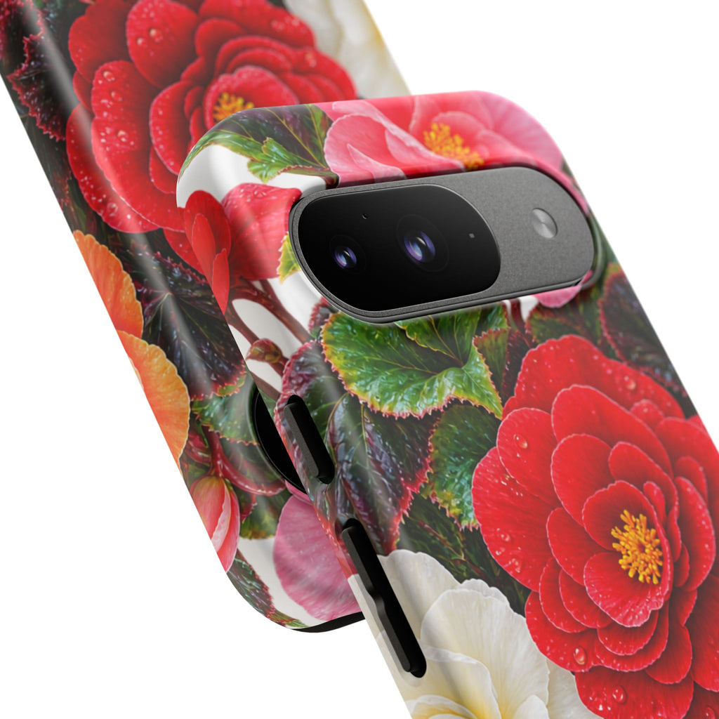 Floral Begonia Phone Case — Vibrant Red, Pink & Yellow Blossom Protective Cover