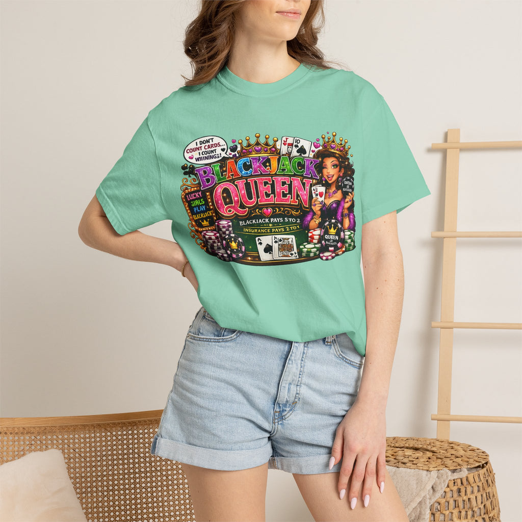 Blackjack Queen T-shirt | Casino Card Dealer Illustration