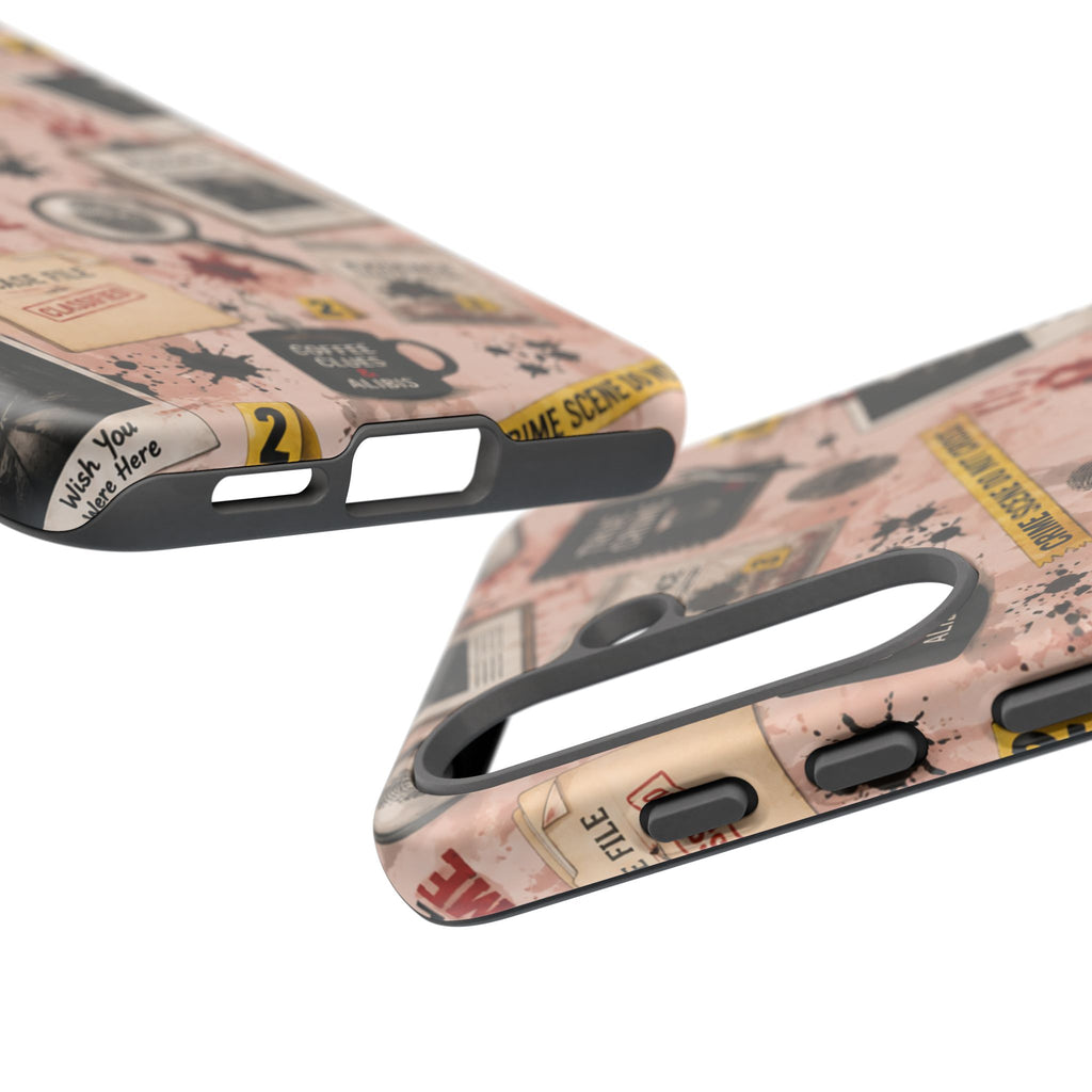 True Crime Pattern Phone Case – Detective Evidence, Crime Scene Tape & 'True Crime' Design