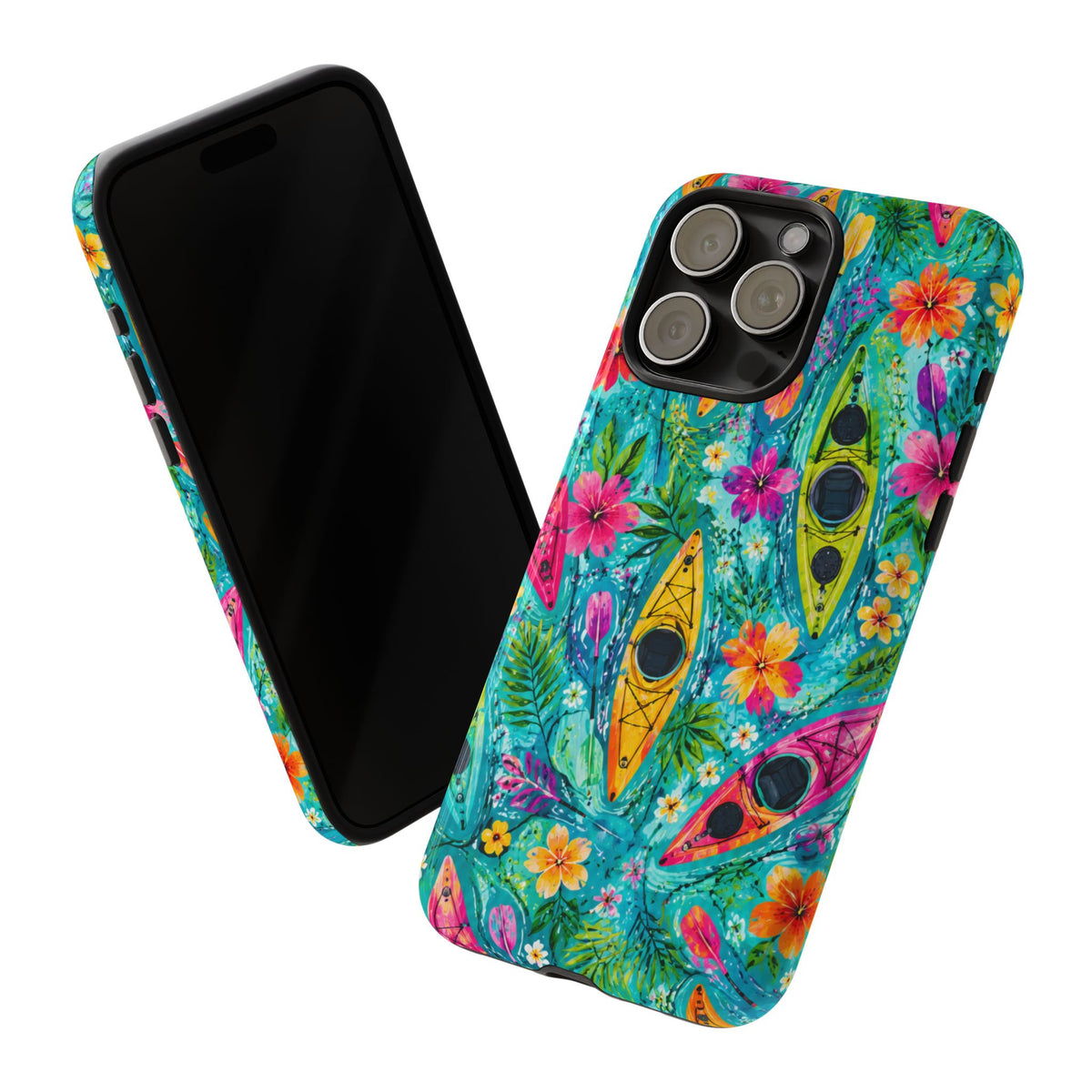 Tropical Kayak Phone Case – Colorful Floral Waterproof Pattern