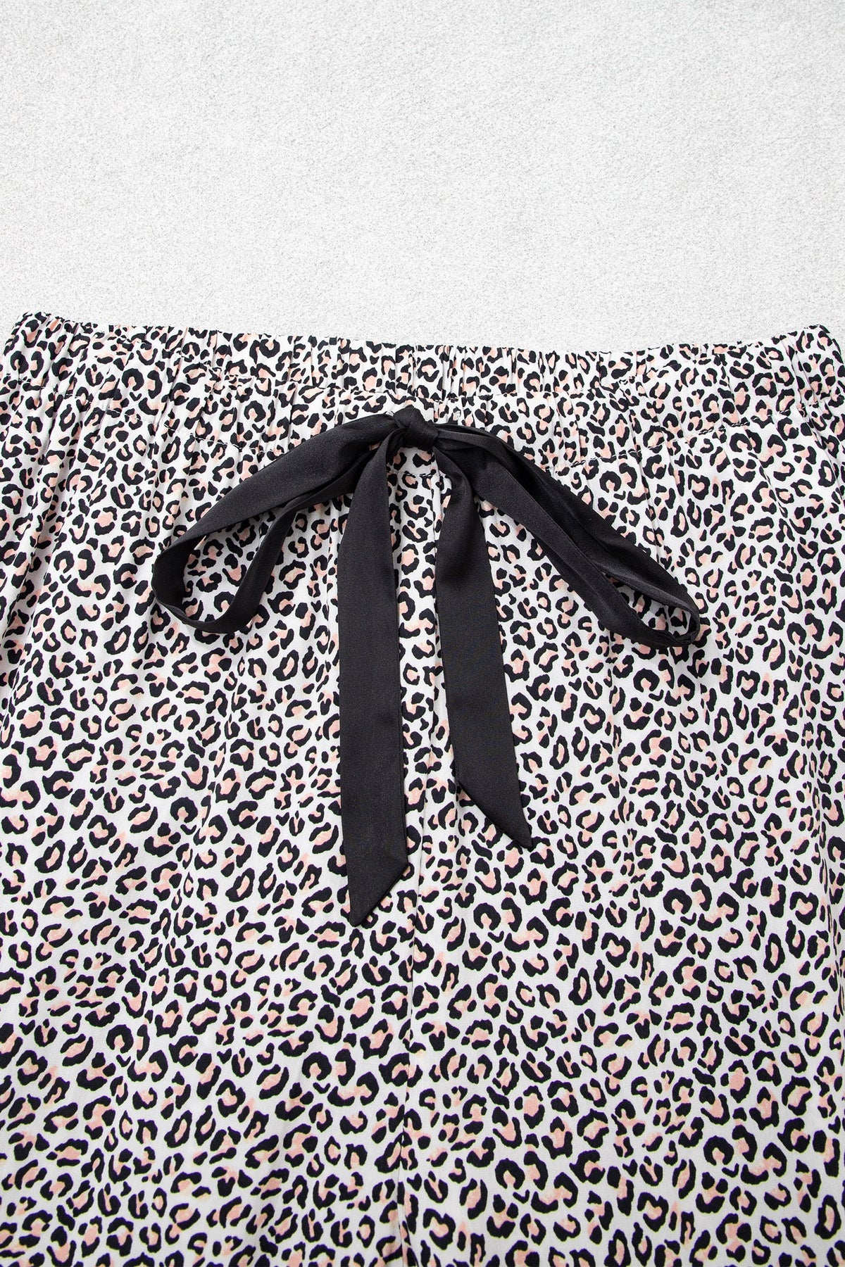 Leopard Bow Long Sleeve Top & Pants Pajama Set