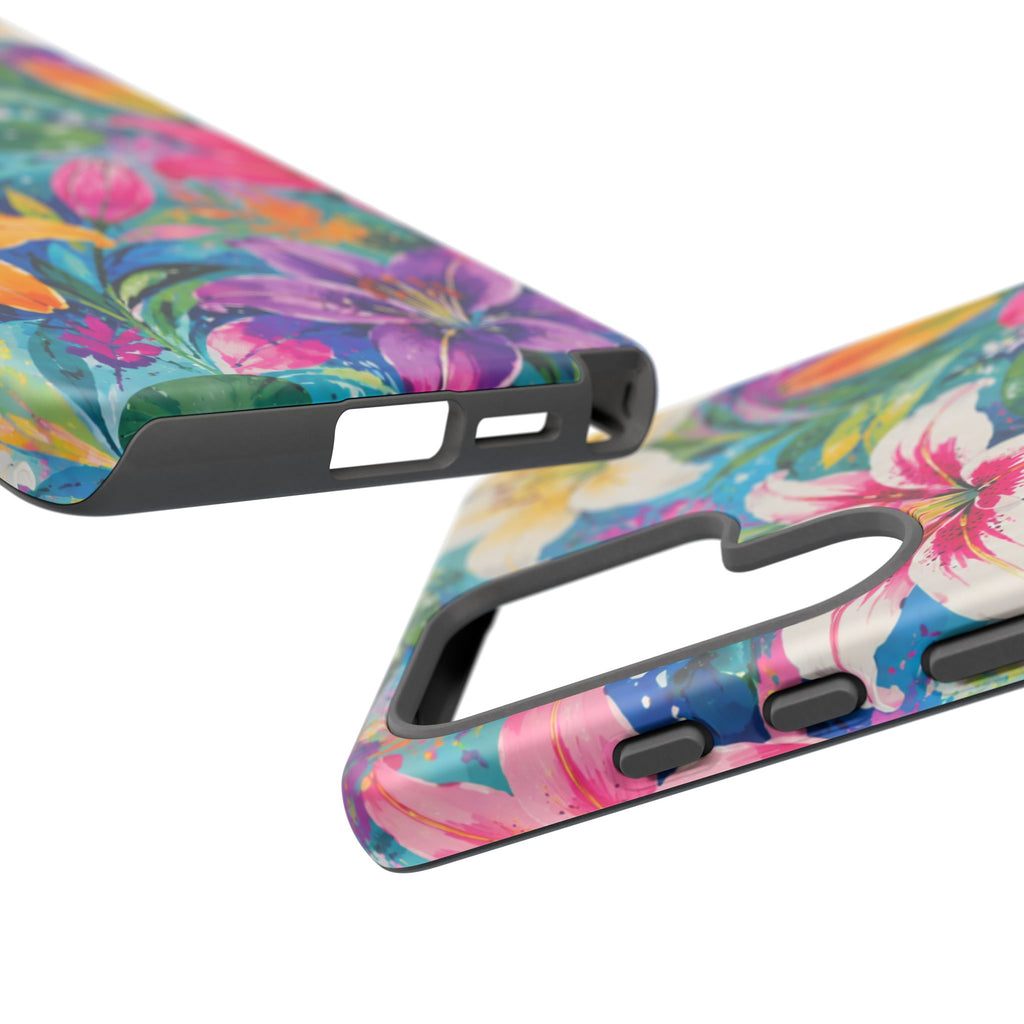 Floral Lily Tough Phone Case — Colorful Tropical Flower Protective Cover