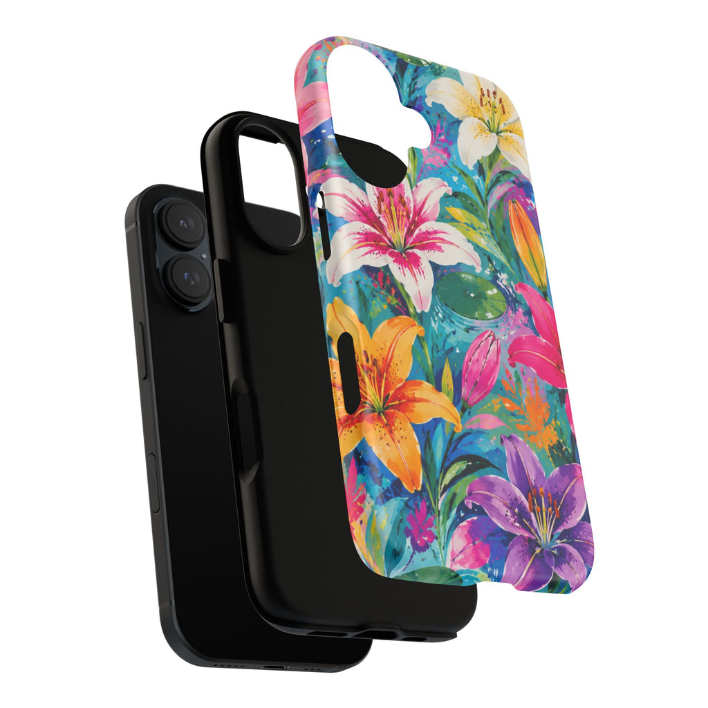 Floral Lily Tough Phone Case — Colorful Tropical Flower Protective Cover