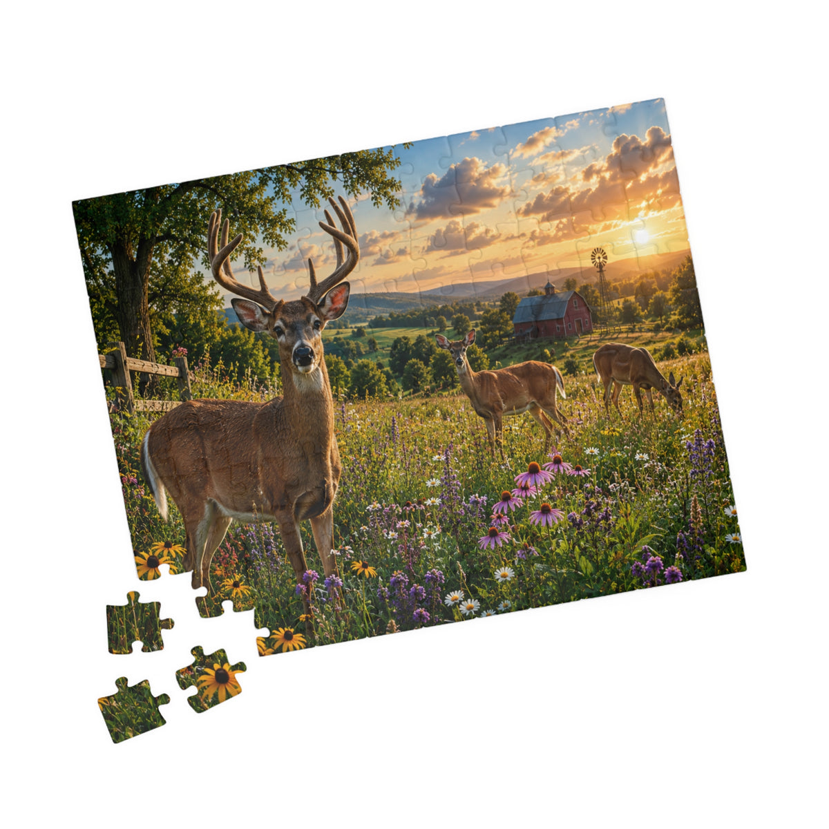 Sunrise Meadow Deer Jigsaw Puzzle — Scenic Wildlife Puzzle (110–1014 pcs)