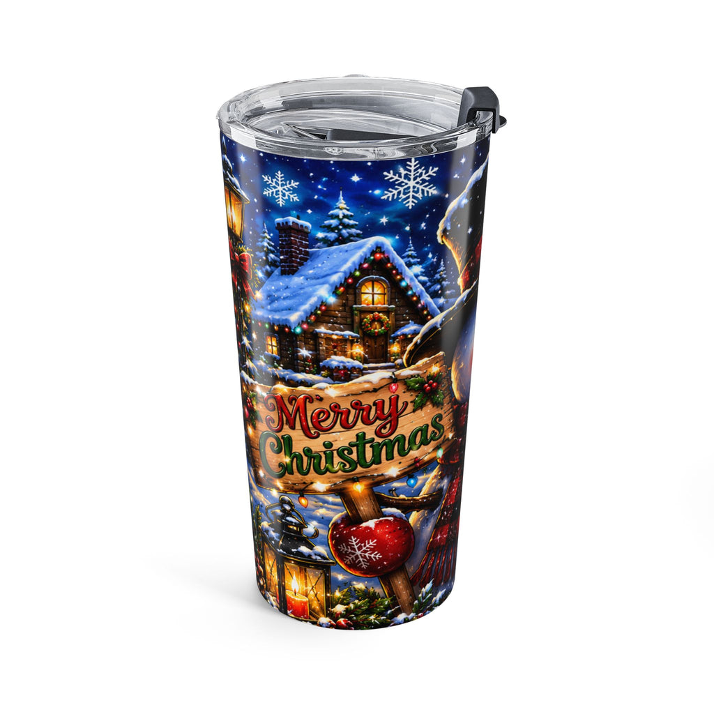 20oz Christmas Snowman Tumbler – Holiday Travel Mug with Festive Tree & 'Merry Christmas' Design