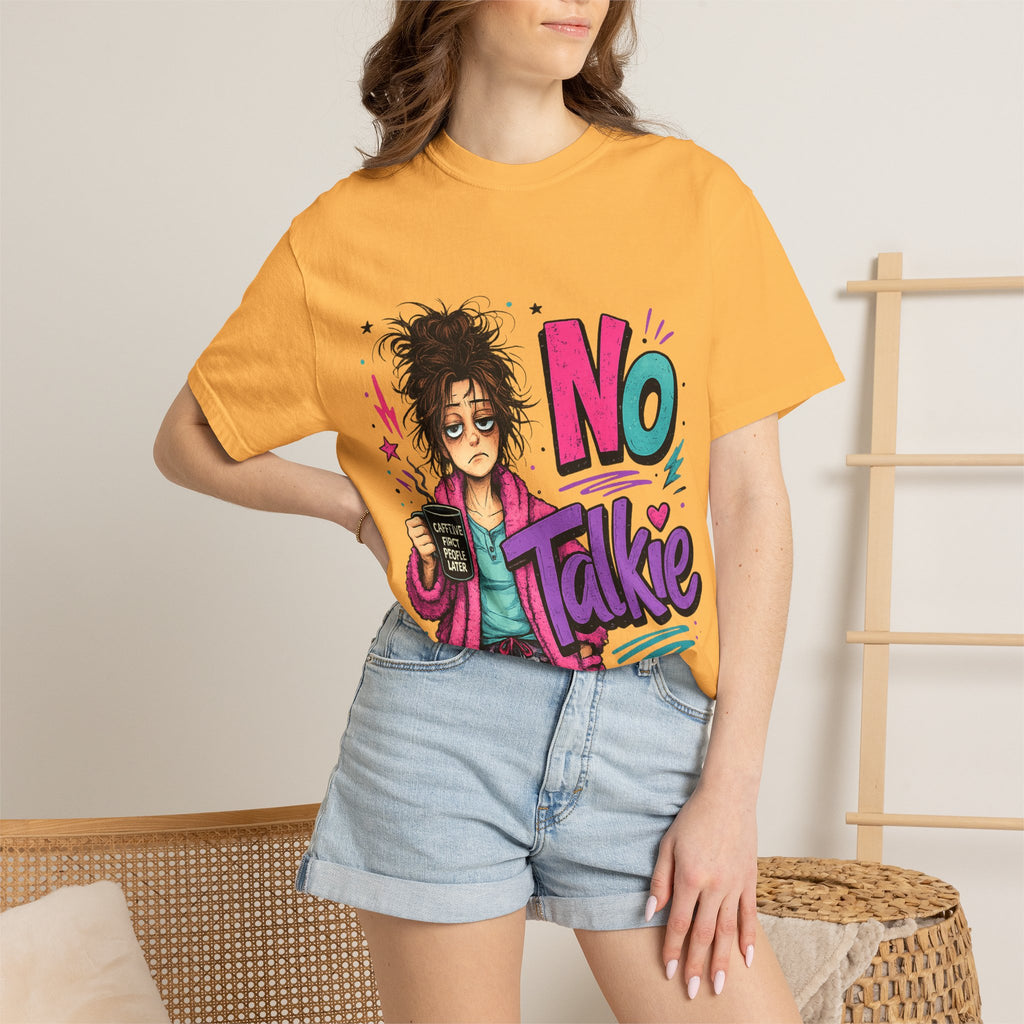 No Talkie Graphic T-Shirt | Grumpy Coffee Girl Illustration