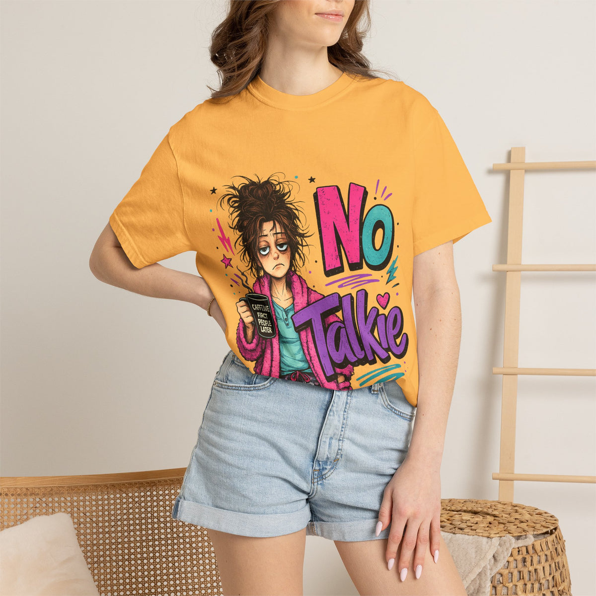 No Talkie Graphic T-Shirt | Grumpy Coffee Girl Illustration