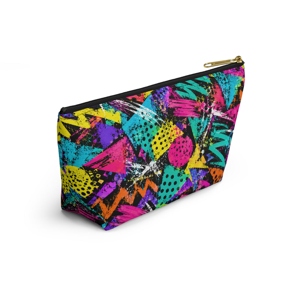Neon 90s Retro Accessory Pouch — Geometric Splash Makeup Bag