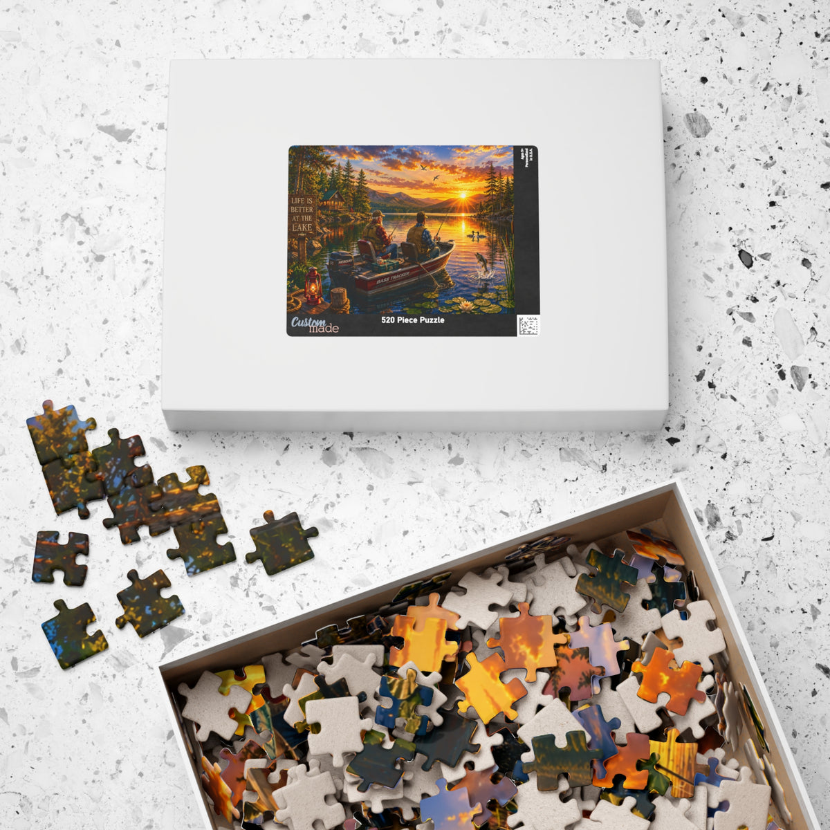 Lake Sunset Fishing Puzzle — "Life Is Better at the Lake" Scenic Jigsaw (110–1014 pcs)