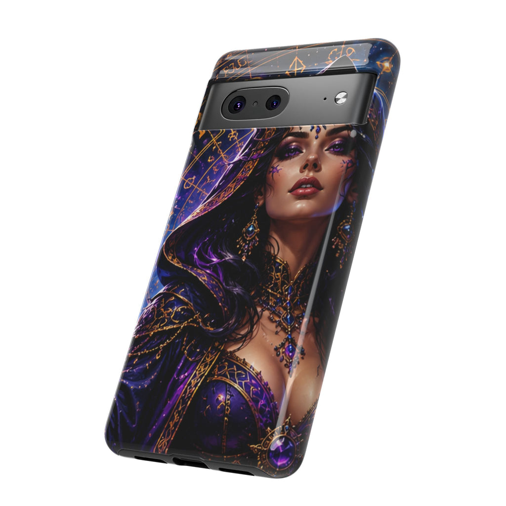 Phone Case — Mystical Sorceress Art Protective Tough Case (Astrology, Purple Hooded Witch)
