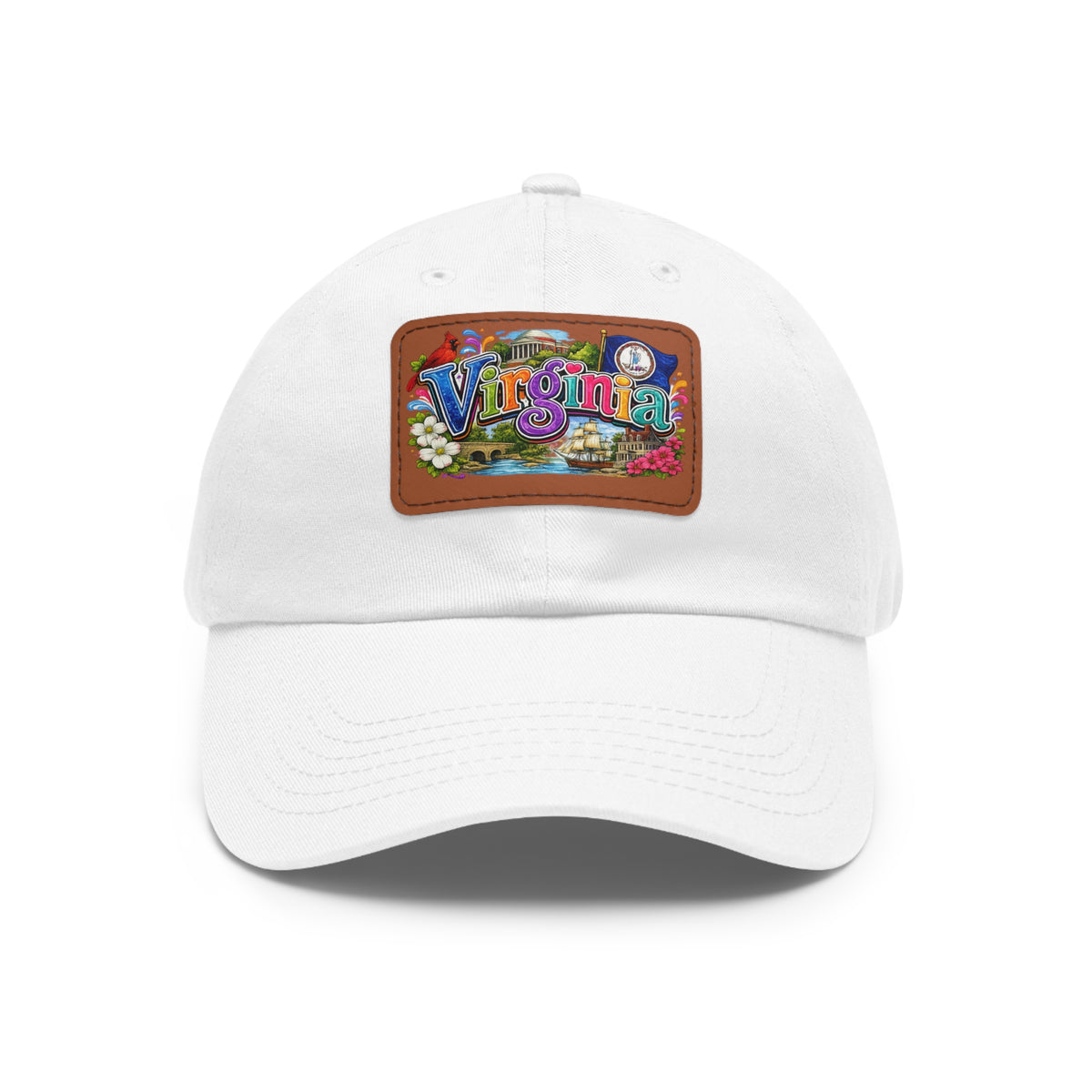Virginia Postcard Patch Dad Hat | Leather Rectangle State Patch